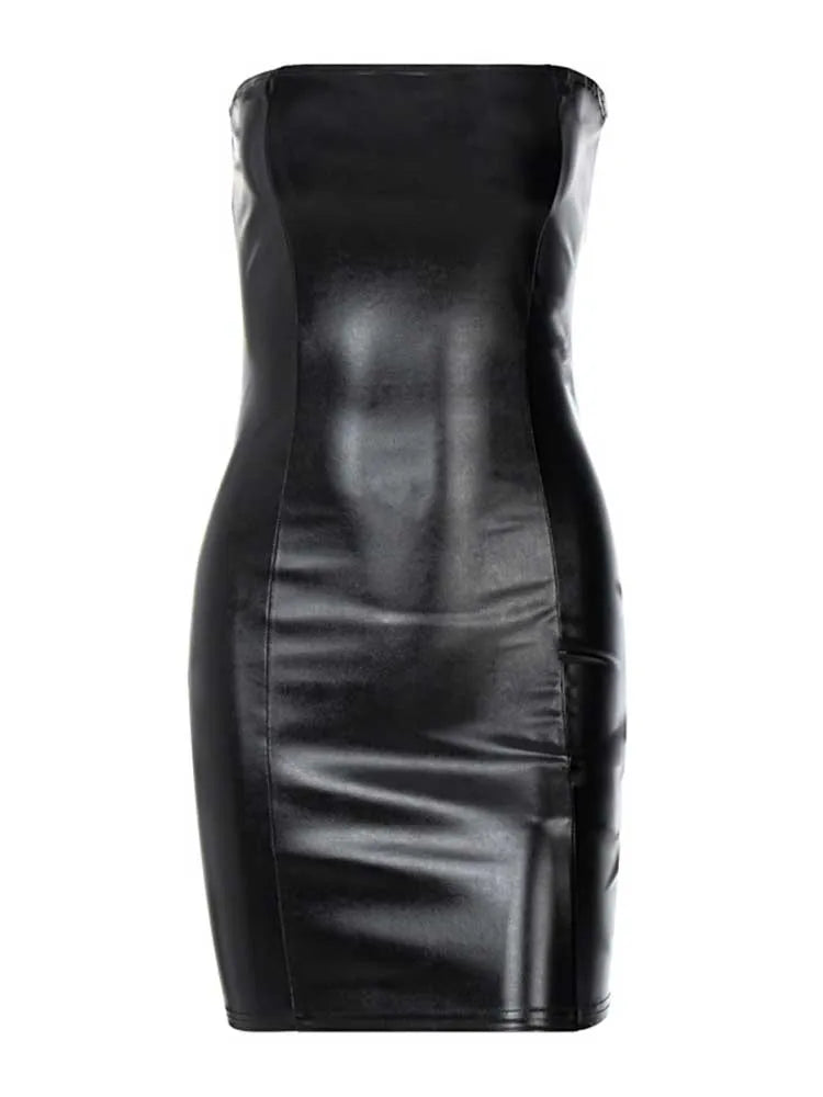 pu leather strapless bodycon