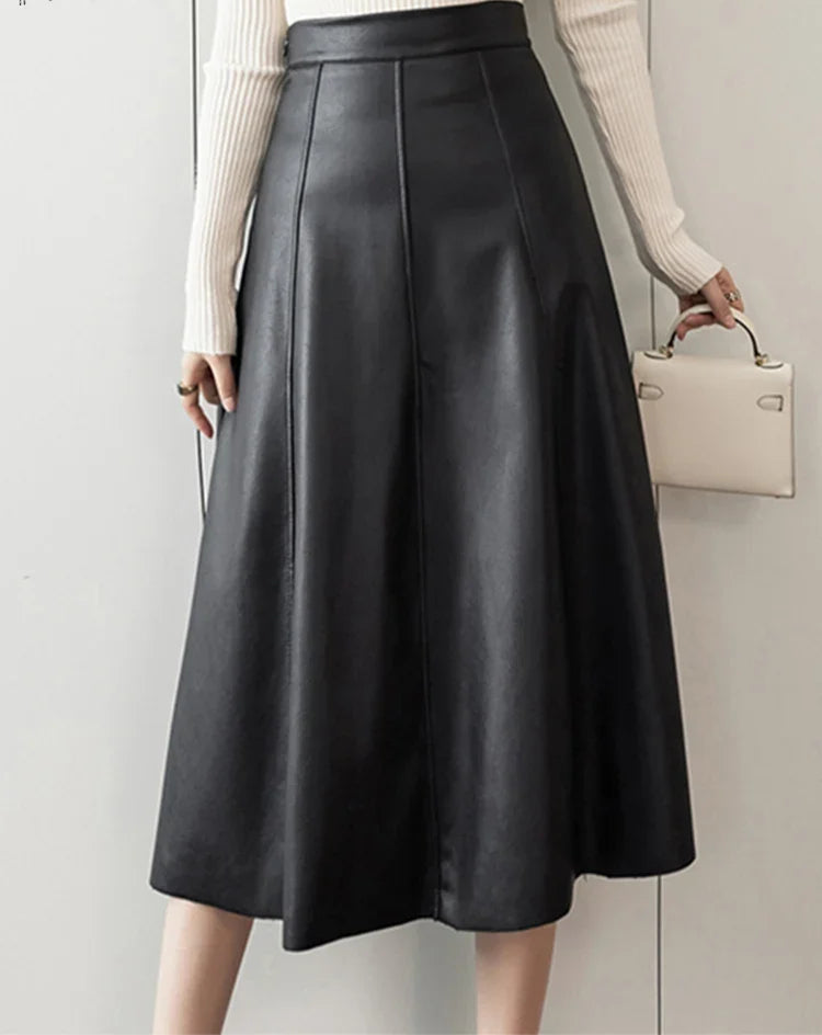 pu leather high waist skirt